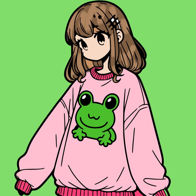 girl wearing frogging sweatshirt