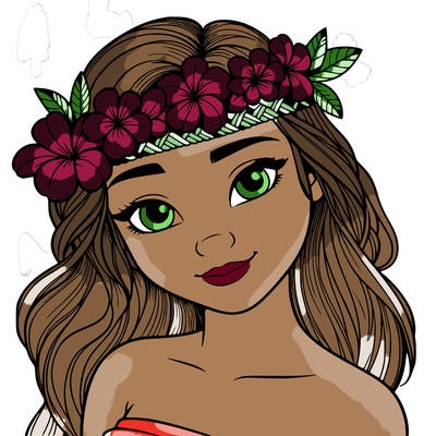 a realistic hawaiian girl with a head band of flowers on her head