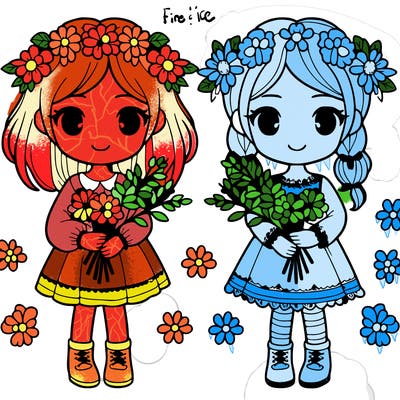 two girls with flowers