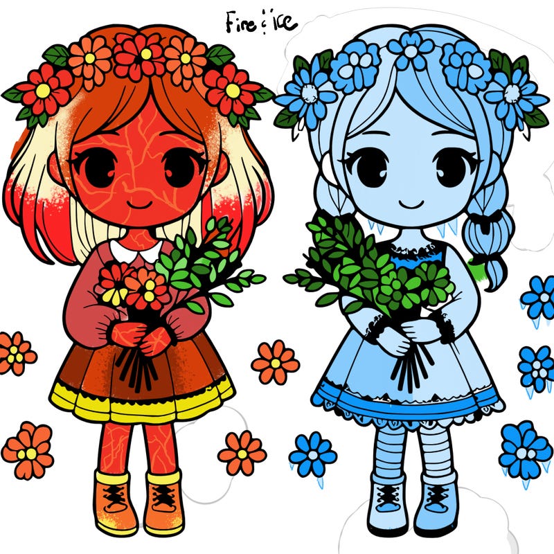 two girls with flowers