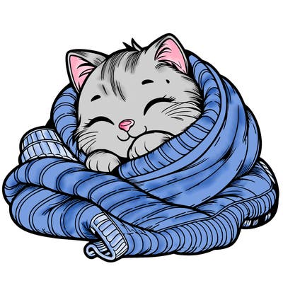 realistic cozy cat in a blanket