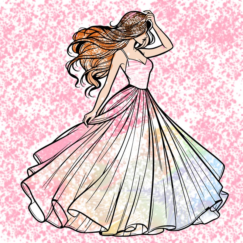 realistic woman with dress flowing in the wind