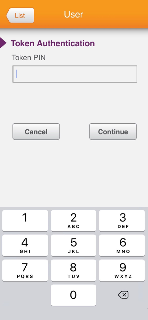 SafeNet MobilePASS token authentication screen for PIN entry
