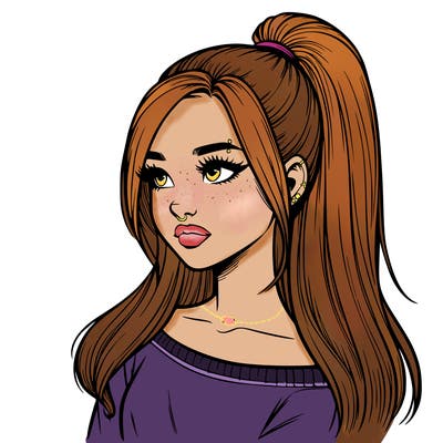 realistic girl with a high ponytail