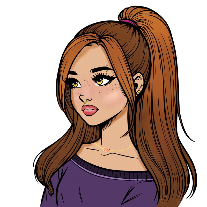 realistic girl with a high ponytail