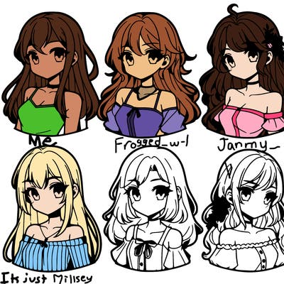 6 beautiful anime girls lined up