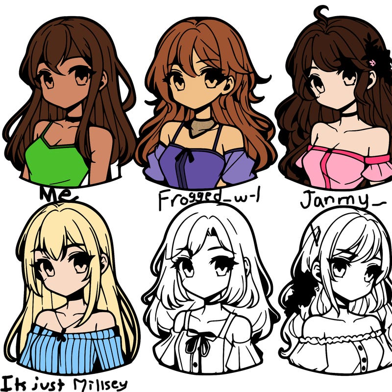 6 beautiful anime girls lined up