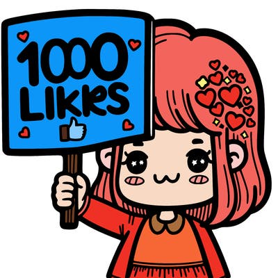 girl holding a sign  saying 1000 likes