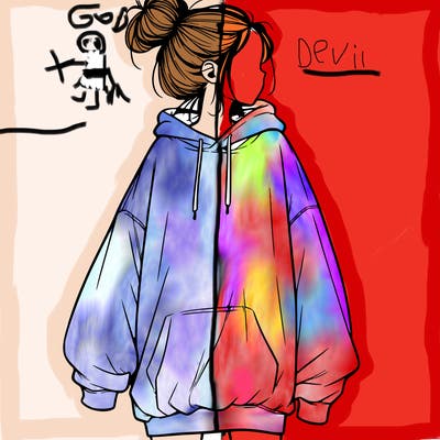 realistic girl with a oversized sweatshirt on and a bun