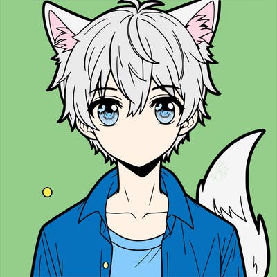 manga boy with fox eyes fox ears and fox tail
