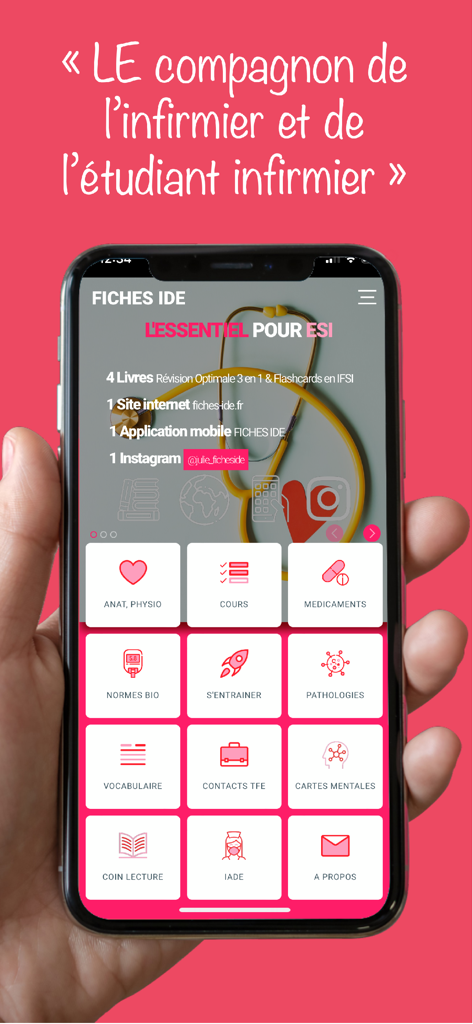 Fiches IDE - Interface of the Fiches IDE mobile app displaying study modules for nursing students and professionals