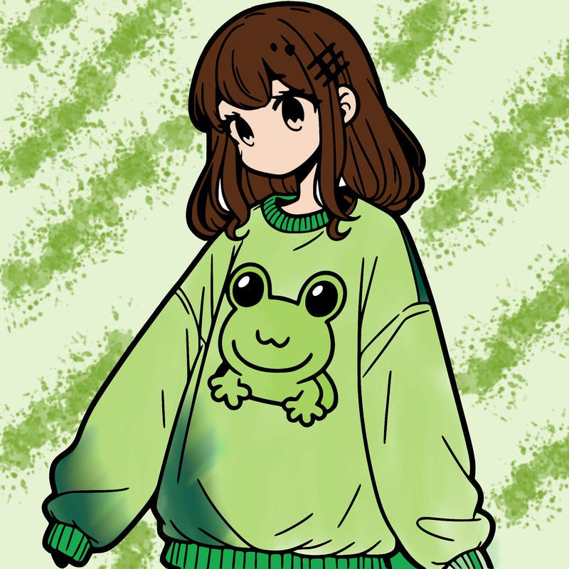 girl wearing frogging sweatshirt
