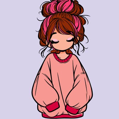 girl with baggy sweatshirt and messy bun