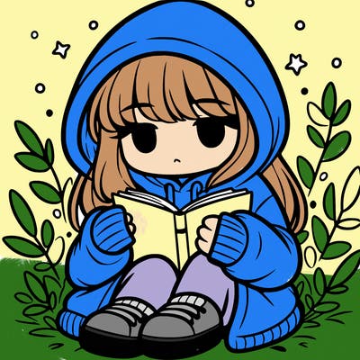 girl in oversized hoodie reading a book