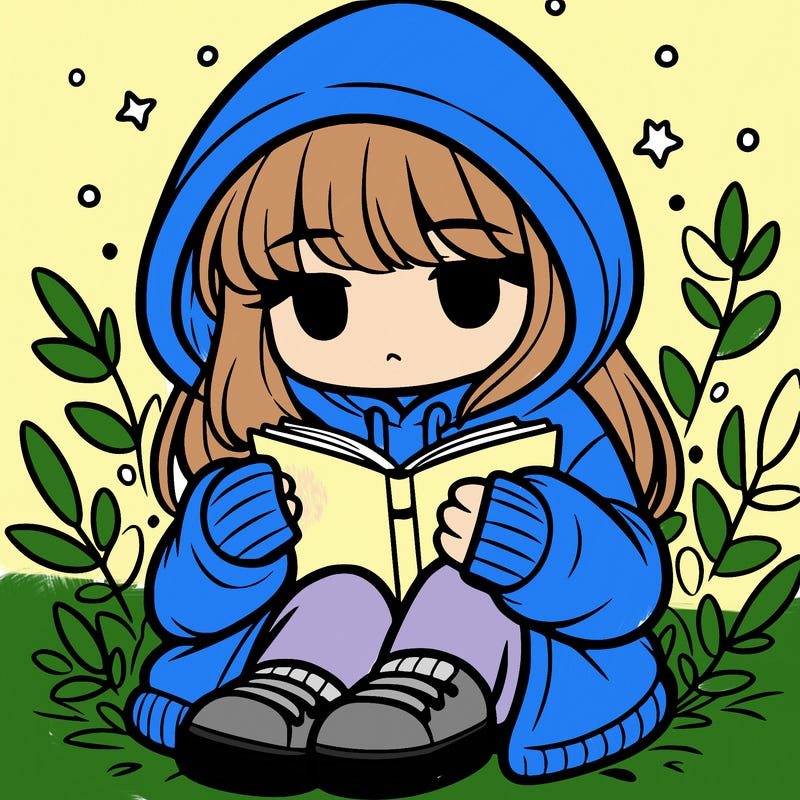 girl in oversized hoodie reading a book