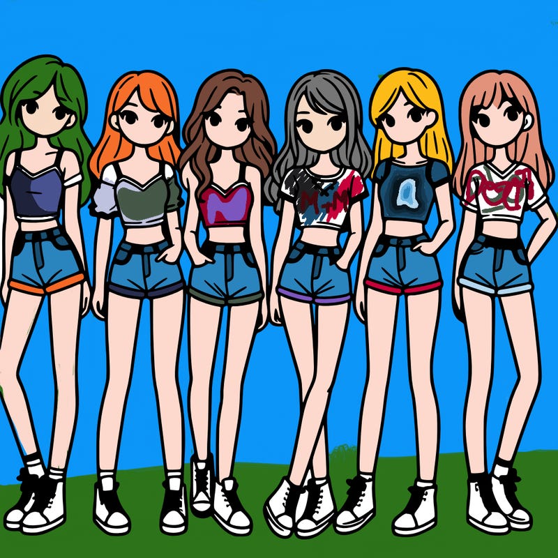 a group of girls wearing crop tops and shorts