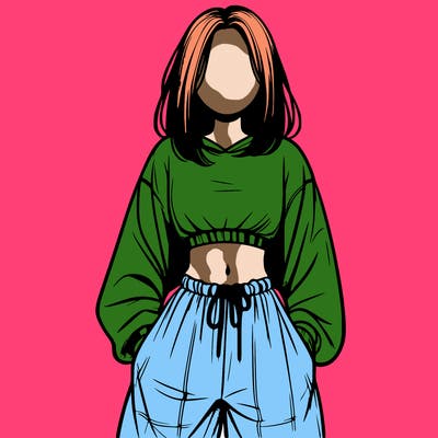 realistic girl faceless with baggy pants and a crop top