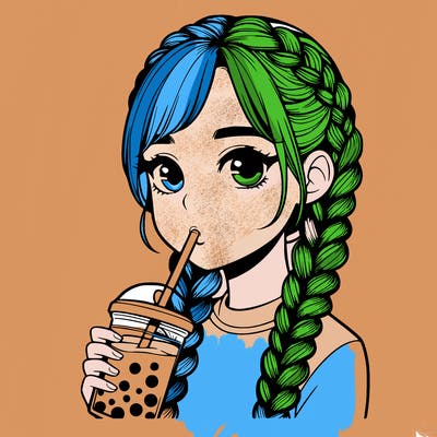 realistic girl with braided hair drinking boba