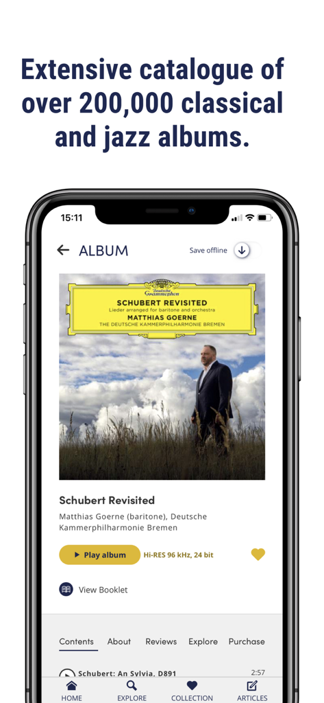 Presto Music - Presto Music app interface displaying a classical album with hi-res audio details