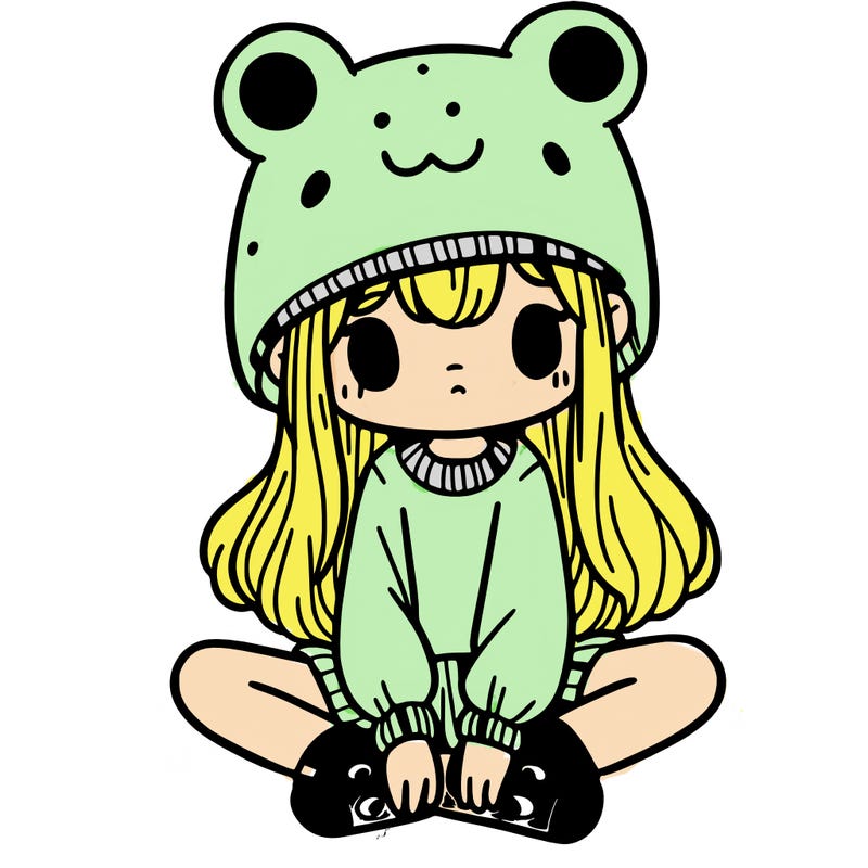 a girl wearing a frog hat and some frog socks
