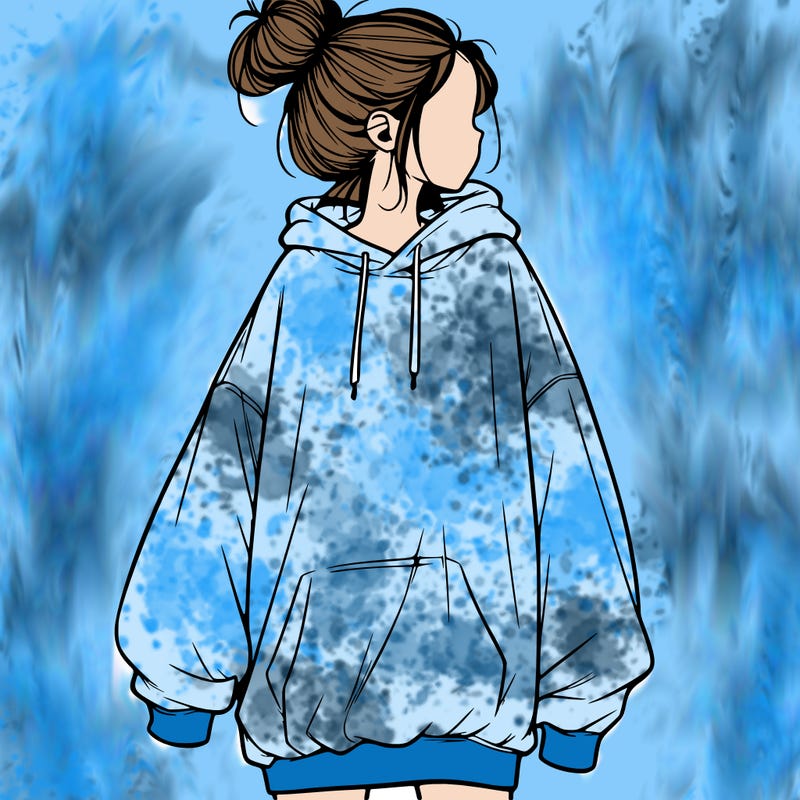 realistic girl with a oversized sweatshirt on and a bun