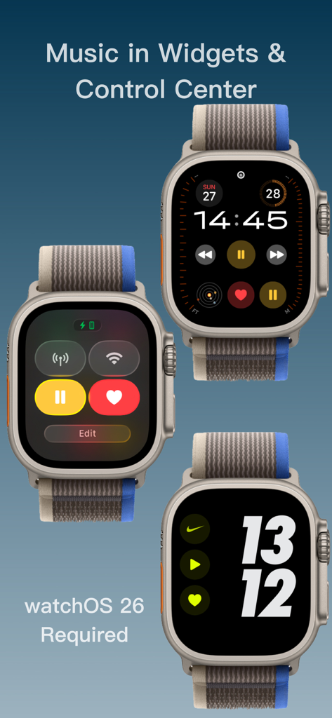 Controlli di riproduzione musicale dell'Apple Watch nei widget e nel Centro di Controllo