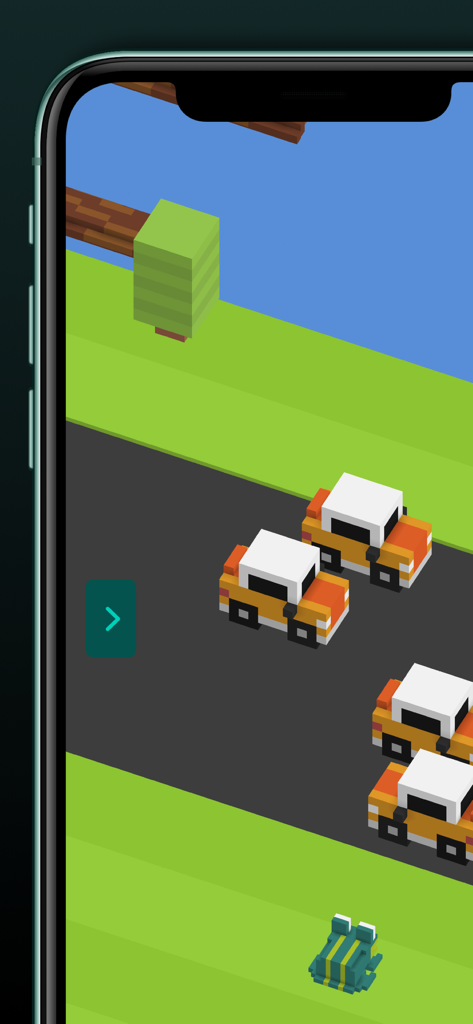 Codea - Un juego de vóxeles en 3D creado en Codea, que presenta una rana y coches en una carretera