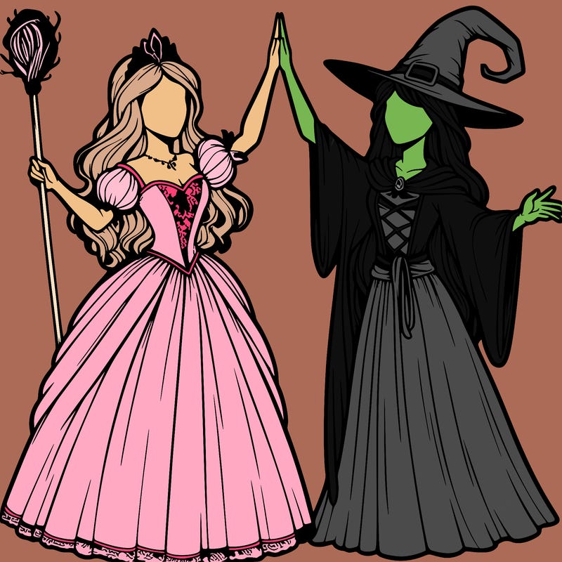 detailed realistic split of a princess and a witch