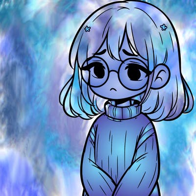 sad girl with glasses in a sweater