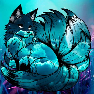 realistic detailed 9 tailed anime fox