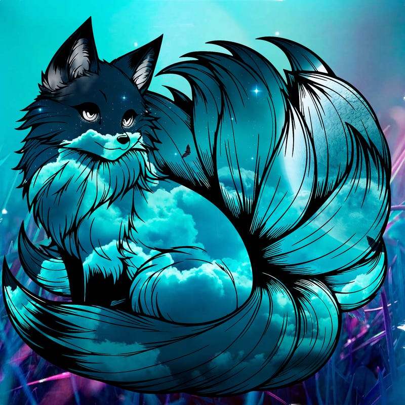 realistic detailed 9 tailed anime fox