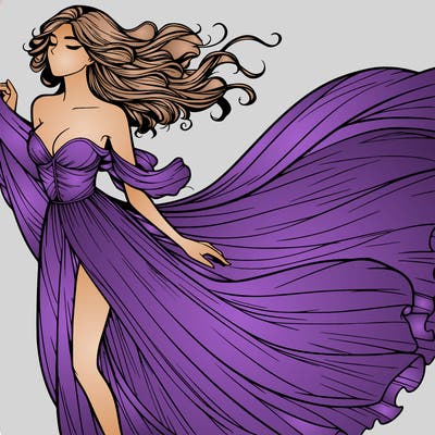 realistic woman in dress flowing the the wind