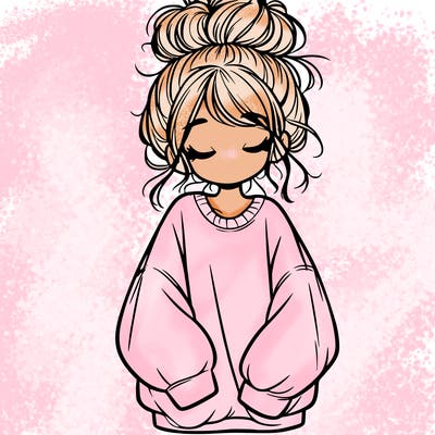 girl with baggy sweatshirt and messy bun