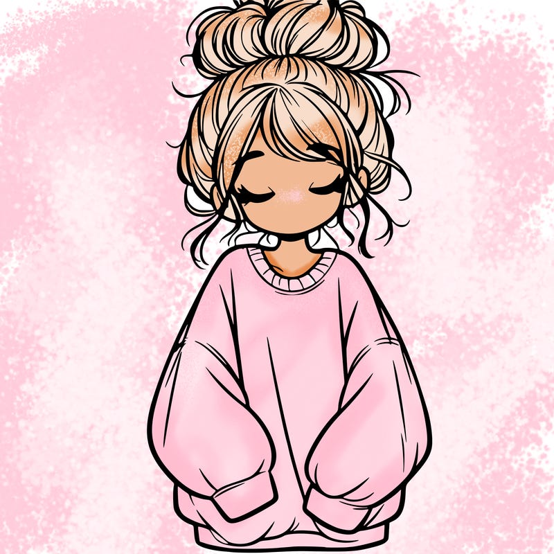 girl with baggy sweatshirt and messy bun