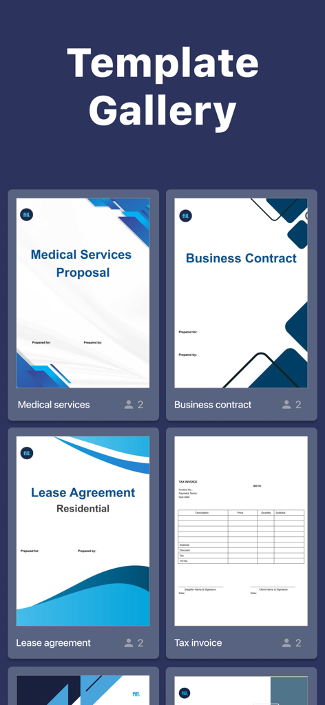 Template gallery for professional business documents and agreements