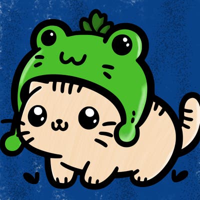 cute cat with frog hat