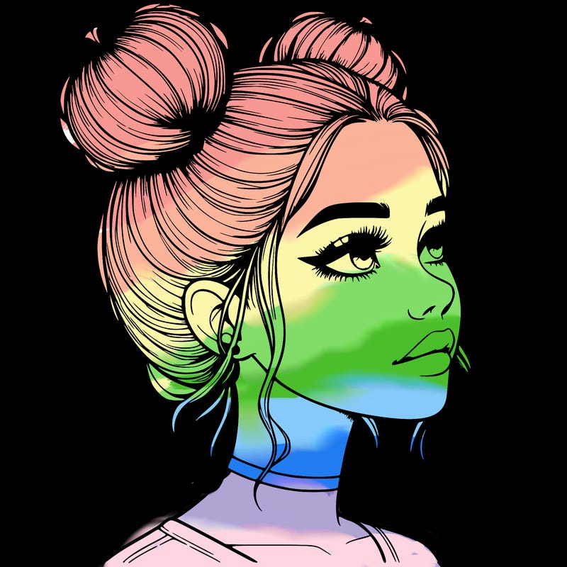 realistic girl with buns on the top of her head