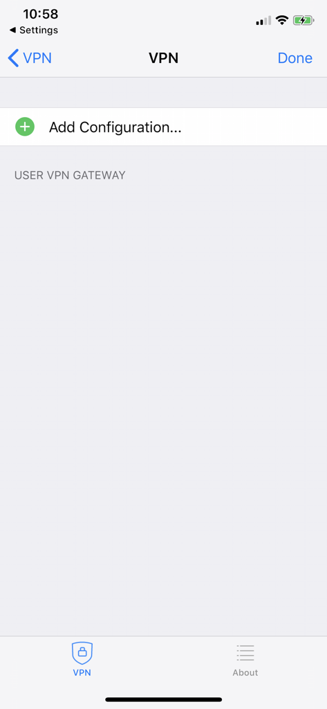 Interface of the FortiClient VPN app showing the option to add a new VPN configuration
