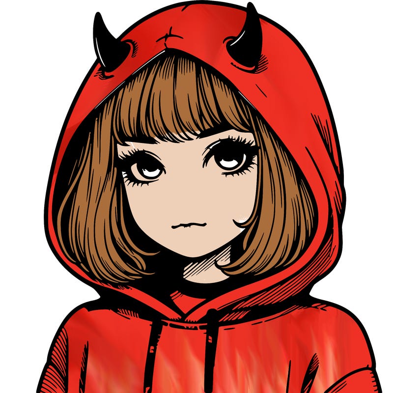 realistic girl with devil hoodie