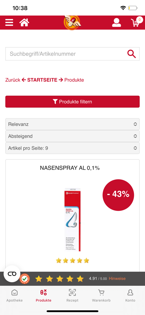 Fliegende-Pillen.de Apotheke - Nasenspray im Angebot auf der Produktseite der Fliegende-Pillen-Apotheken-App
