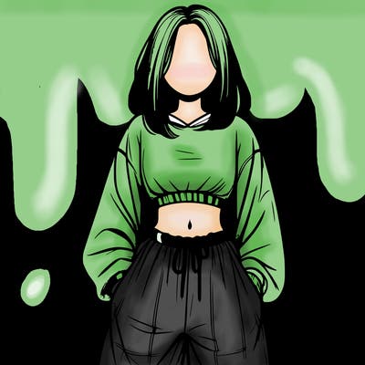 realistic girl faceless with baggy pants and a crop top