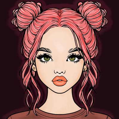 realistic girl with two buns in hair and lips