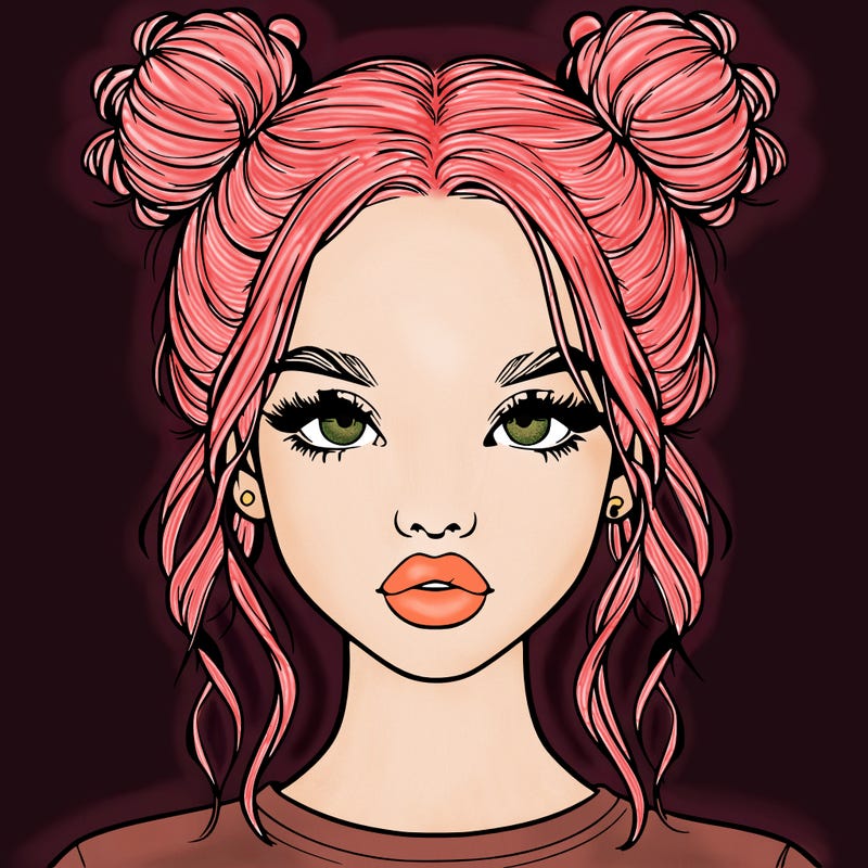 realistic girl with two buns in hair and lips