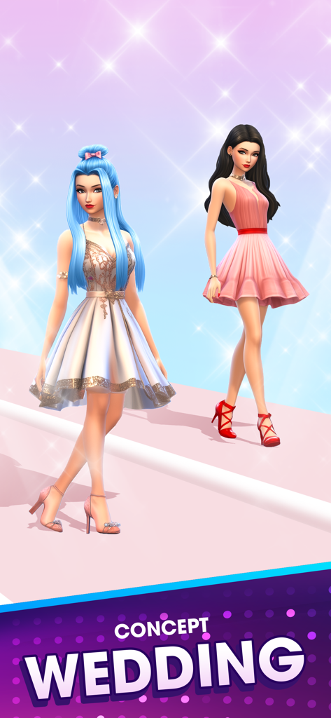 Catwalk Queen: Fashion Battle - Modelos compitiendo en una batalla de moda con temática de boda en la pasarela