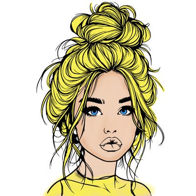 realistic girl with a messy bun and she has lips