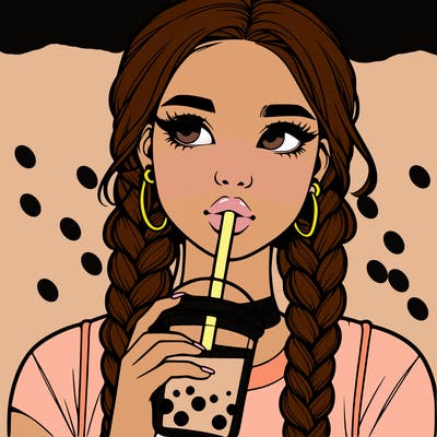 realistic girl with braided hair drinking boba