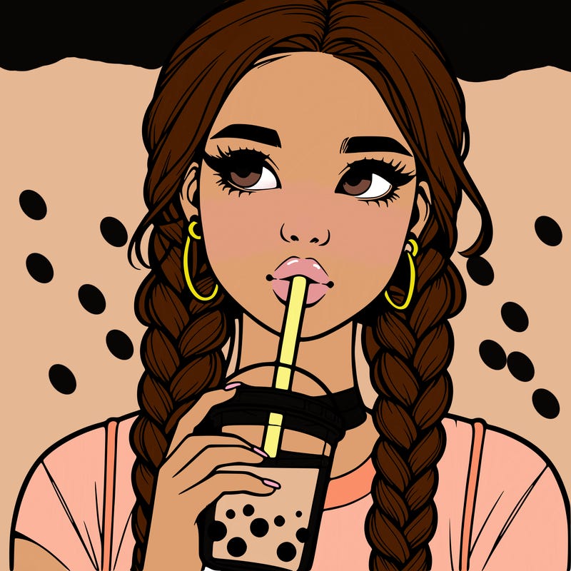 realistic girl with braided hair drinking boba