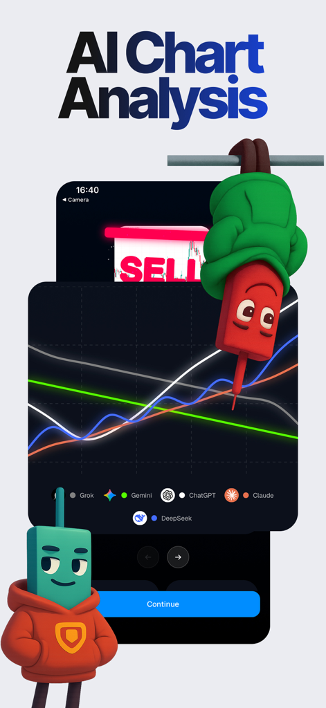 Chart AI – Trading Scanner - AI chart analysis interface showing technical trading lines and integrated AI models like ChatGPT and Gemini