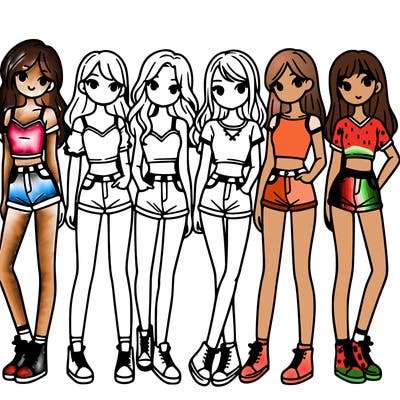 a group of girls wearing crop tops and shorts