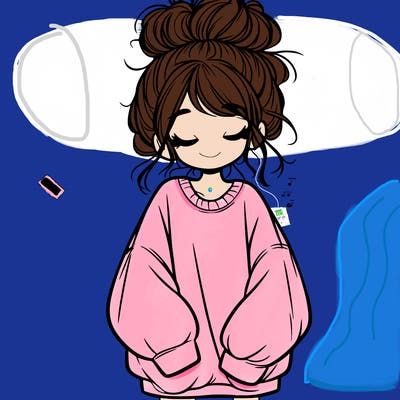 girl with baggy sweatshirt and messy bun